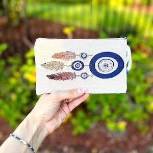 Handmade Evil Eye Coin Purse: Floral Fabric Pouch