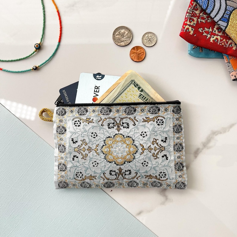 Handmade Boho Fabric Coin Purse: Small Zipper Pouch, Travel Makeup Bag image 15