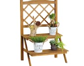 Ladder Plant Stand, 2-Tier Wooden Plant Holder Flower Pot Display Shelf with Trellis for Home Patio Lawn Garden Balcony PStand1090k1