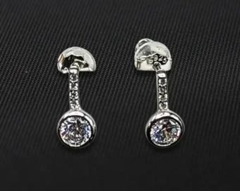 Minimalist CZ Sterling Silver Stud Earrings: Rhodium-Plated Bar Jewelry