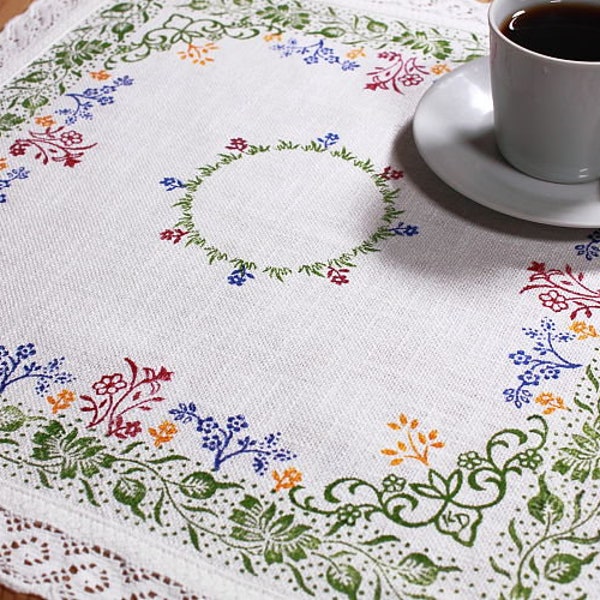 Tischläufer u. Deckchen Blumenwiese Handdruck
