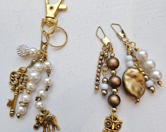Handmade Pearl & Gold Charm Set – Bag Charm and Sneaker Charms