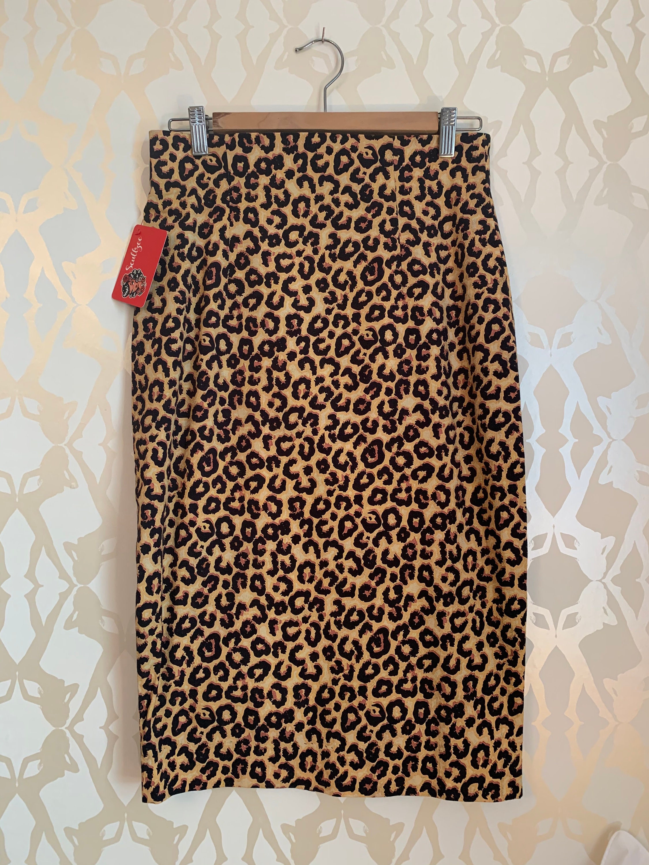 FAUX FUR SKIRT Vintage Leopard Animal Print Mini Pencil High Waist