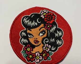 Rockabilly Girl Patch,Full Embroidered Patch , Sew On Anything !!