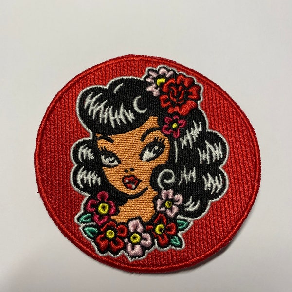 Rockabilly Girl Patch,Full Embroidered Patch , Sew On Anything !!