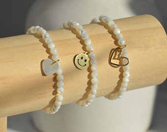 Armband Damen || Gold Herz Smiley Perlmutt || Geschenke für Frauen || weihnachtsgeschenke für frauen