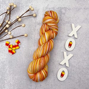 Candy Corn Sock Yarn - halloween self striping yarn, hand dyed sock yarn, merino wool knitting yarn