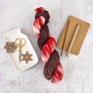 Peppermint Mocha DK Weight Hand Dyed Yarn - Holiday Superwash Merino Wool, Christmas Gifts for Knitters