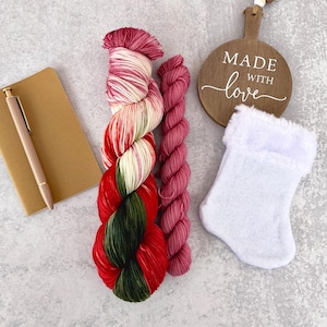 Snowberry Hand Dyed Sock Knitting Kit - Superwash Merino Wool Holiday Yarn for Christmas