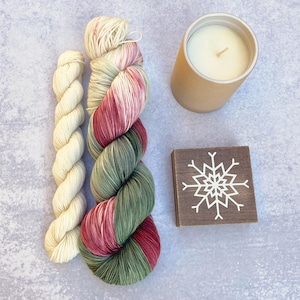 Boughs and Berries Hand Dyed Sock Knitting Set - Superwash Merino Wool Holiday Yarn for Christmas
