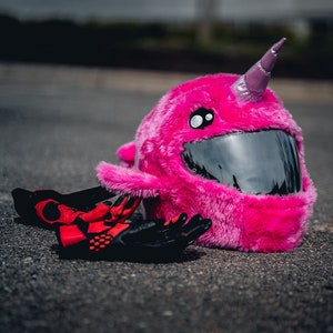 Pink Narwhal Motorcycle Helmet Cover, Funny Helmet Cover, Gift for Motorcycle Rider, Cover For Helmet, Novelty Helmet Cover, Fun Motorcycle