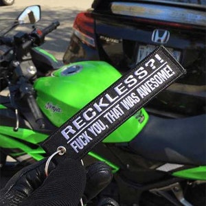 RECKLESS?! Motorcycle Keychain, Key Tag, Motorcycle Gift For Men, Biker Keychain, Rider Key Tag, Motorcyclists Gift
