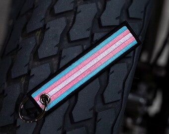 Non-Binary Pride Flag Keychain - Embroidered Fabric Key Tag With Free Cable Ring - View #10
