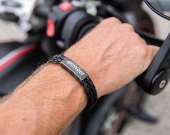 Leather and Steel - Double Cord Black Motorcycle Bracelet, gift for biker, motorcycle rider bracelet, biker bracelet,  biker gift,