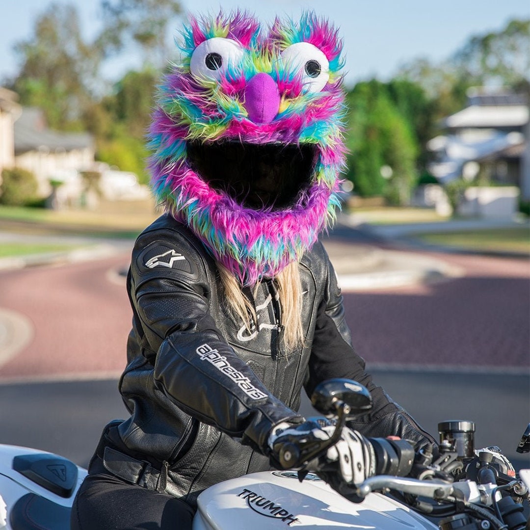 Stof vonk tussen Rainbow Long Fur Motorcycle Helmet Cover Funny Helmet Cover - Etsy