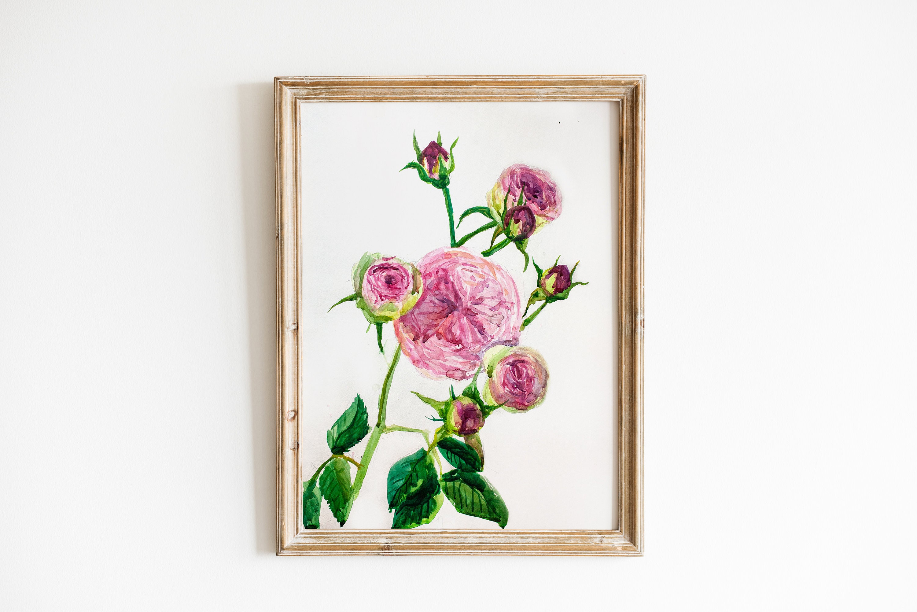 Roses Du Soir Affiche Aquarelle Originale Dessinée à La Main Pour Votre Chambre Coucher