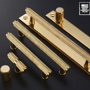 Gold Finished Knurled Kitchen Cabinet Handles and Door Pulls made of Solid Brass