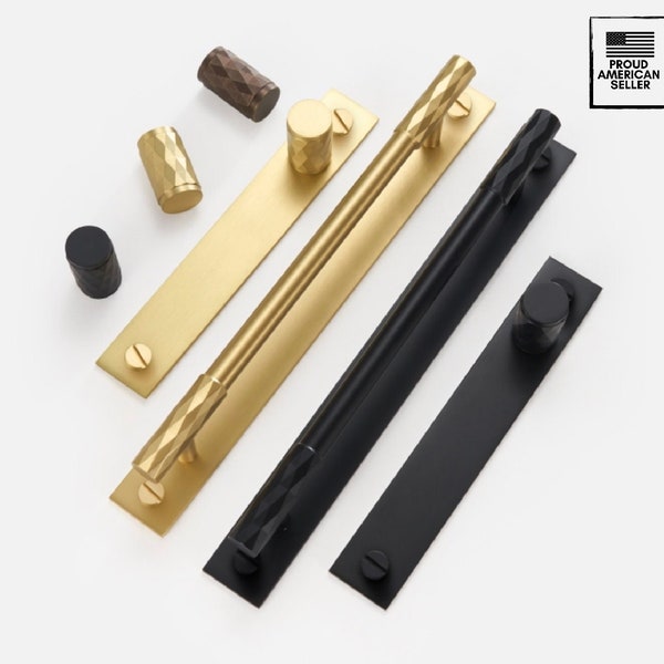 Stylish and Durable Cabinet Hardware: Diamond Cut Knobs, Brushed Brass Pulls, Matte Black Backplates, High Quality at Wholesale Prices