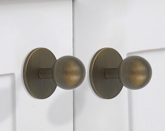 Antique Brass Round Knob: Mid Century Modern Cabinet Drawer Pull