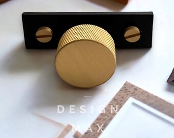 Knurled Brass Round Knob with Backplate for Modern Kitchen Cabinet Hardware