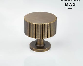 Solid Brass Knurled Cabinet Knob - Antique Brass Matte