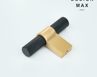 Gold Knurled Solid Brass T-Knob: Cabinet & Drawer Pull