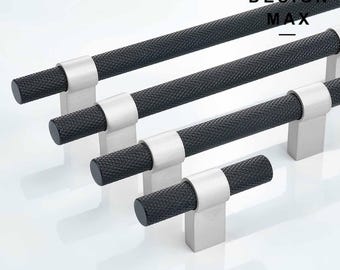 Modern Matte Silver Knurled Cabinet Pulls: Solid Brass Handles