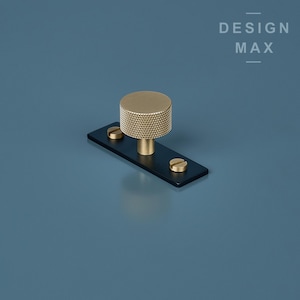 Matte Brass Knurled Cabinet Knob with Black Backplate