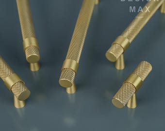 Knurled Matte Brass Cabinet Handles: Modern Bar Pull