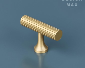 Gekordelter T-Knopf aus mattem Messing: Mid Century Modern Möbelbeschläge