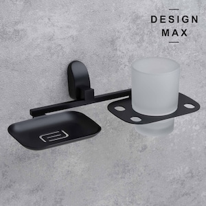 Mattschwarzer Edelstahl-Wand-Badezimmerorganizer mit Tasse