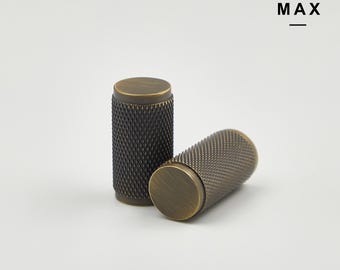 Knurled Antique Brass Cabinet Knob: Textured Cylinder Pull
