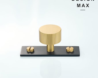 Solid Brass Knob with Black Backplate: Modern Cabinet Hardware