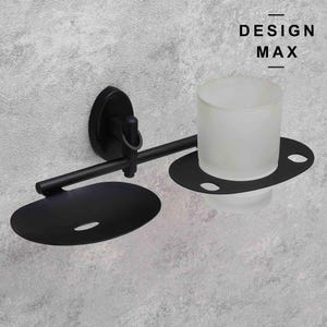 Mattschwarzer Edelstahl-Wand-Badezimmerorganizer mit Tasse