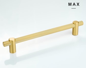 Striped Solid Brass Cabinet Pull Handle - Satin Brass Finish