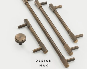 Solid Brass Cabinet Hardware Set with Antique Cabinet Pulls, Handles, and Round Drawer Knobs