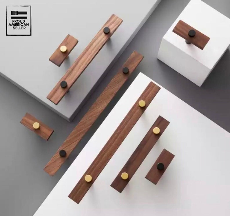 Handles Walnut Brass Pulls Hardware Etsy