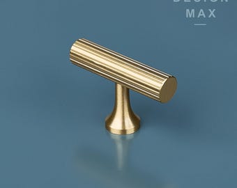 Mid Century Modern Gold gekordelter massiver Messing T-Knopf