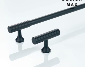 Maniglia per mobile in ottone massiccio nero opaco: maniglia moderna a T