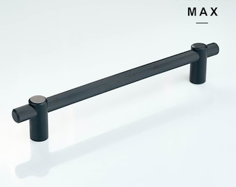 Matte Black Striped Solid Brass Cabinet Pull - Modern Kitchen Hardware