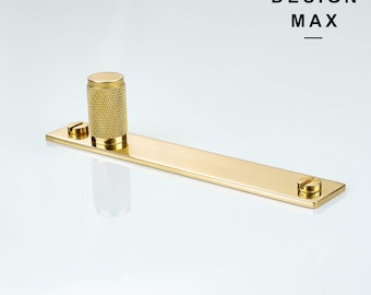 Pomello per mobile in ottone massiccio con piastra posteriore - Pomello per cassetto in oro lucido (distanza tra i fori 128 mm)