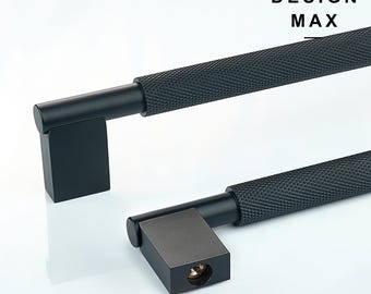 Puxador de armário serrilhado em latão maciço preto fosco - Maçaneta de porta moderna