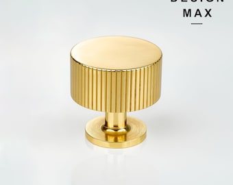 Solid Brass Knurled Cabinet Knob - Gold Cupboard Drawer Hardware