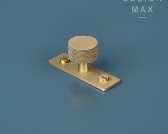 Matgouden gekartelde messing knop met achterplaat