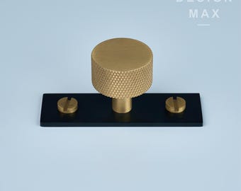 Solid Brass Cabinet Knob: Modern Round Knob with Backplate