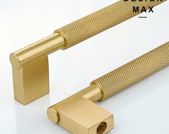 Maniglia per mobile zigrinata in ottone opaco: pomello per cassetto in ottone massiccio