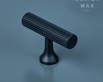 Matt Schwarzer Geriffelter Massiver Messing T-Knob - Gerändelter Schrankknopf