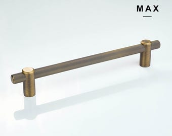 Antique Brass Striped Cabinet Pull: Solid Brass Hardware (8.97" Hole Spacing)