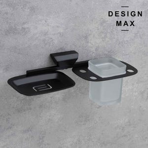 Mattschwarzer Edelstahl-Badezimmer-Organizer mit Tasse