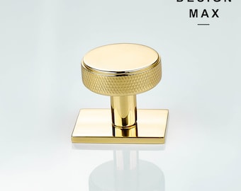 Shiny Brass Cabinet Knob with Backplate: Modern Round Hardware